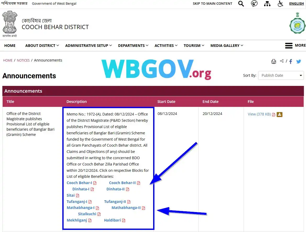 Cooch Behar Banglar Bari List