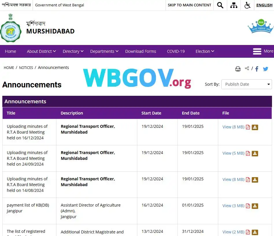 Murshidabad Banglar Bari List