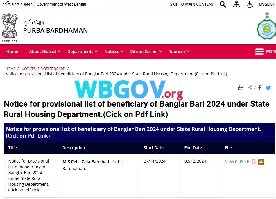 Purba Bardhaman Banglar Bari List 2025